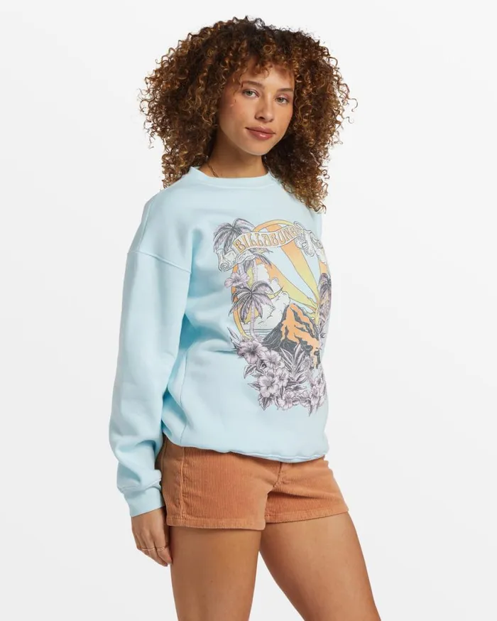 Women Billabong Sweatshirts and Fleece Island Life Crew Neck Sweatshirt Blue Glow Women Billabong Sweatshirts and Fleece Island Life Crew Neck Sweatshirt Blue Glow