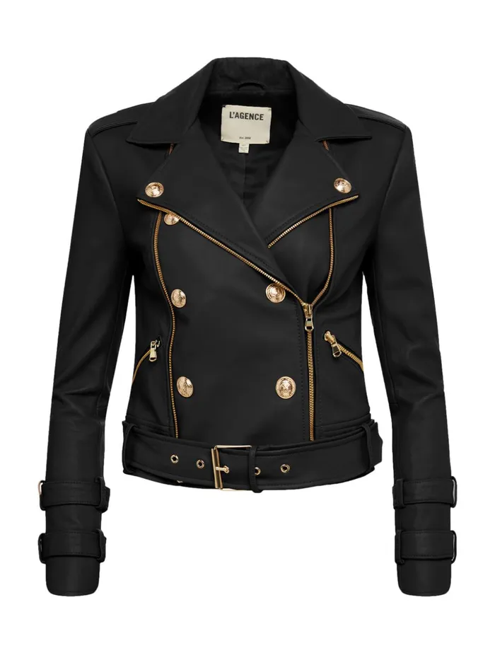 Women Billie Belted Leather Jacket Black L039Agence Outerwear New