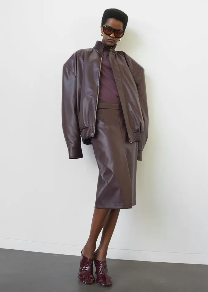 Women Bottoms The Frankie Shop Brooklyn Faux Leather Midi Skirt 8211 Burgundy