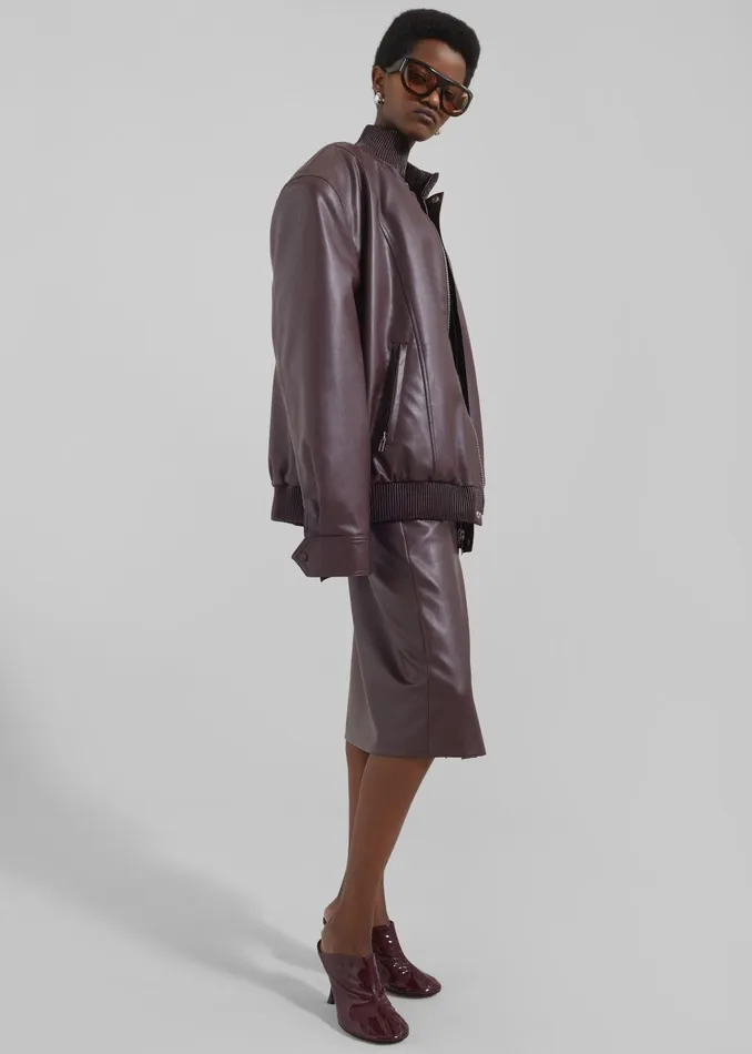 Women Bottoms The Frankie Shop Brooklyn Faux Leather Midi Skirt 8211 Burgundy