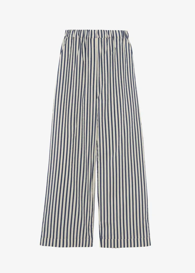 Women Bottoms The Frankie Shop Mirca Textured Elastic Pants 8211 BeigeNavy Multi Stripe