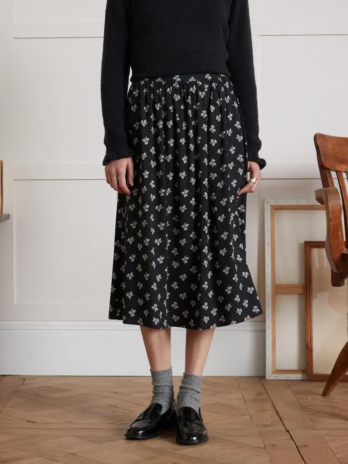 Women Clothing Cyrillus Diane Print MidLength Dobby Viscose Skirt Imp Diane Navy Noir