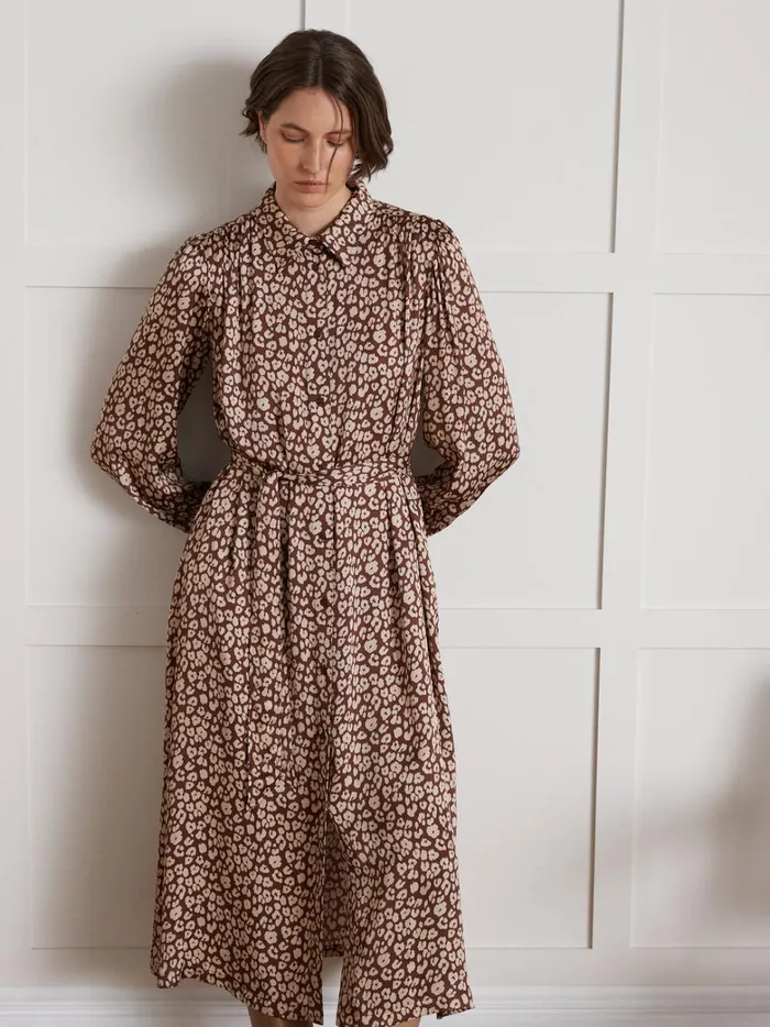 Women Clothing Cyrillus Long ShirtDress With Leopard Print Imp Fauve