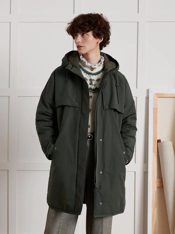 Women Clothing Cyrillus MidLength Oversize Parka Green