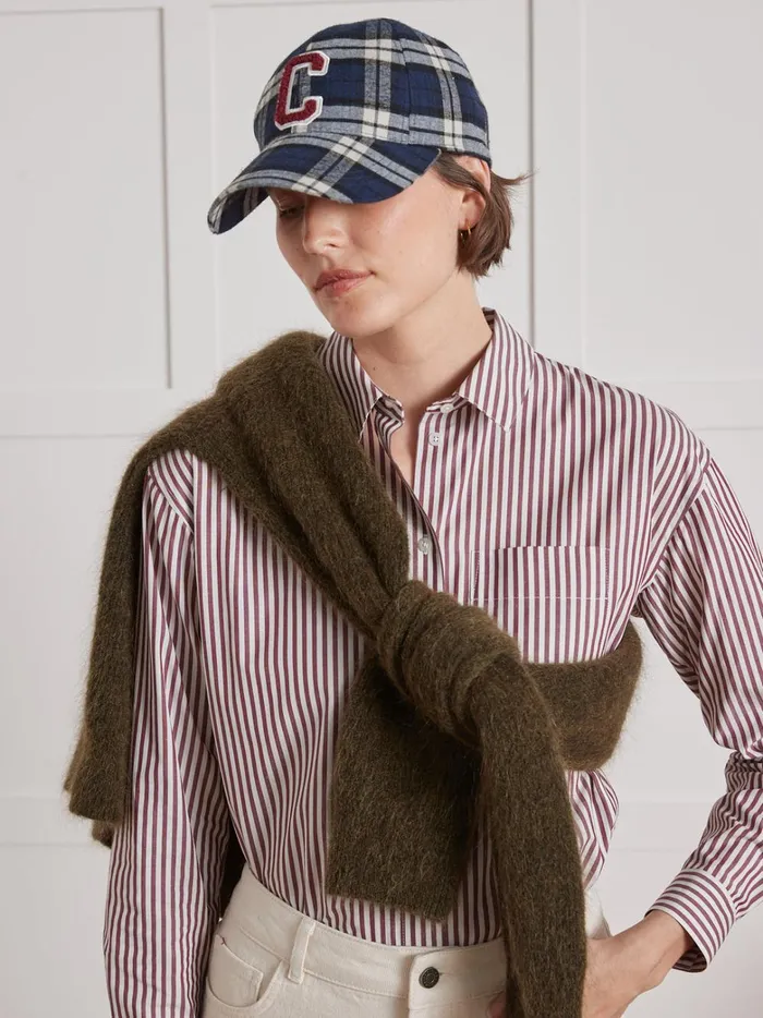 Women Clothing Cyrillus Striped Organic Cotton Shirt Rayure Bordeauxecru