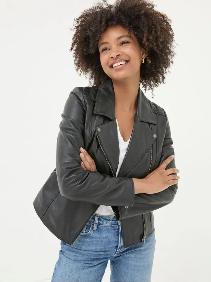 Women Coats and Jackets Fat Face Bethany Black Quilted Biker Jacket