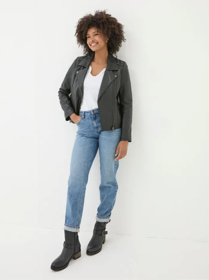 Women Coats and Jackets Fat Face Bethany Black Quilted Biker Jacket
