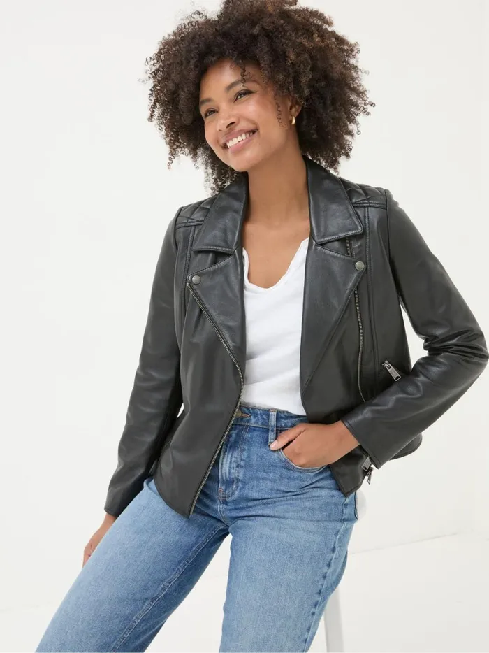 Women Coats and Jackets Fat Face Bethany Black Quilted Biker Jacket
