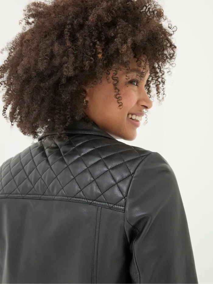 Women Coats and Jackets Fat Face Bethany Black Quilted Biker Jacket