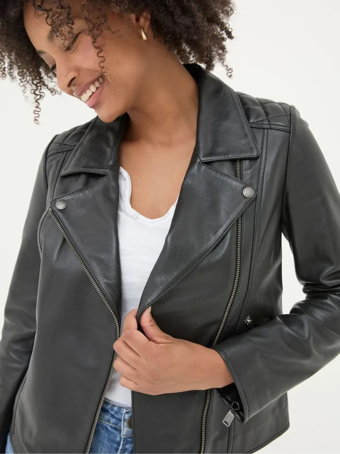 Women Coats and Jackets Fat Face Bethany Black Quilted Biker Jacket