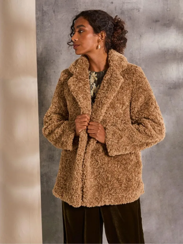 Women Coats and Jackets Fat Face Maggie Natural Short Teddy Coat