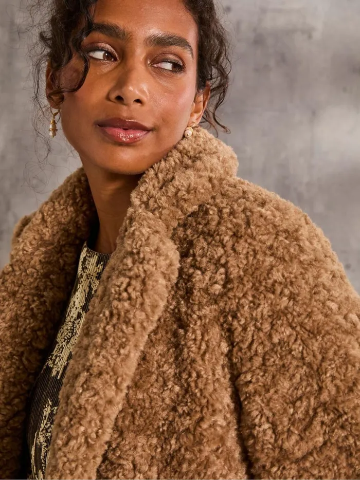 Women Coats and Jackets Fat Face Maggie Natural Short Teddy Coat