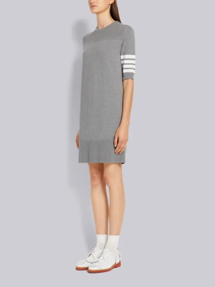Women Cotton Hector Medallion 4bar Short Sleeve Mini Dress Light Grey Thom Browne Dresses