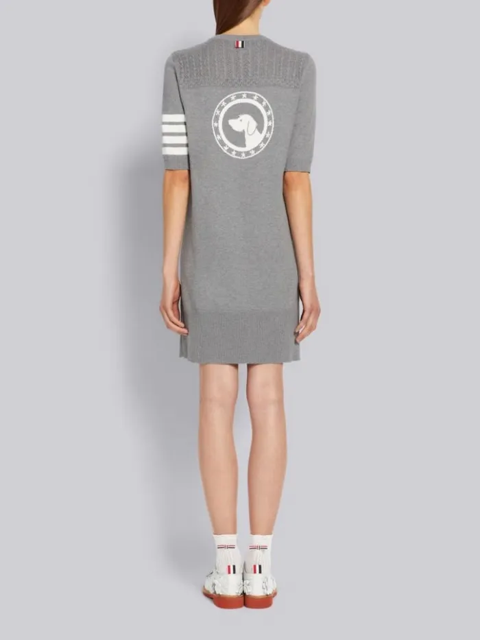 Women Cotton Hector Medallion 4bar Short Sleeve Mini Dress Light Grey Thom Browne Dresses