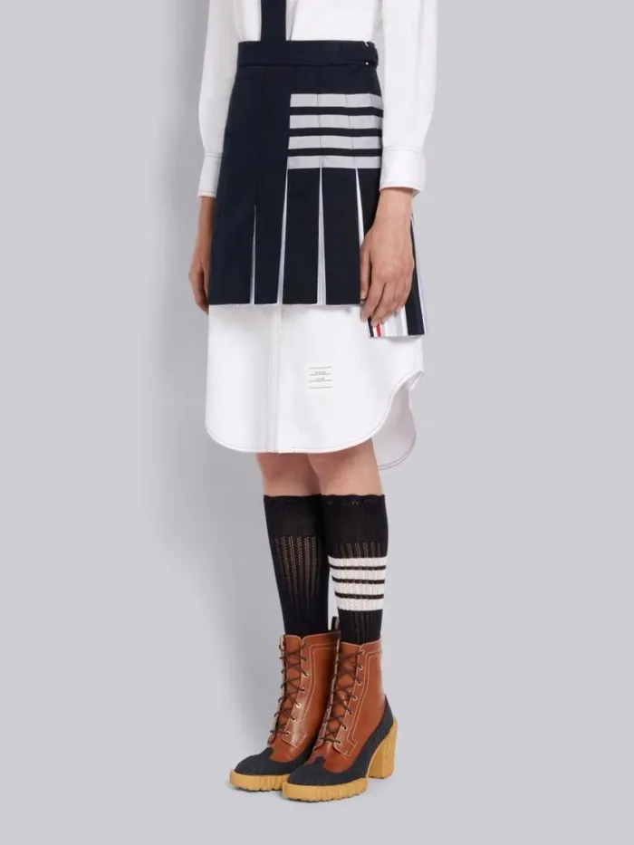 Women Cotton Twill Oxford Pleat Engineered 4bar Half Pleated Micro Mini Skirt Navy Thom Browne Skirts