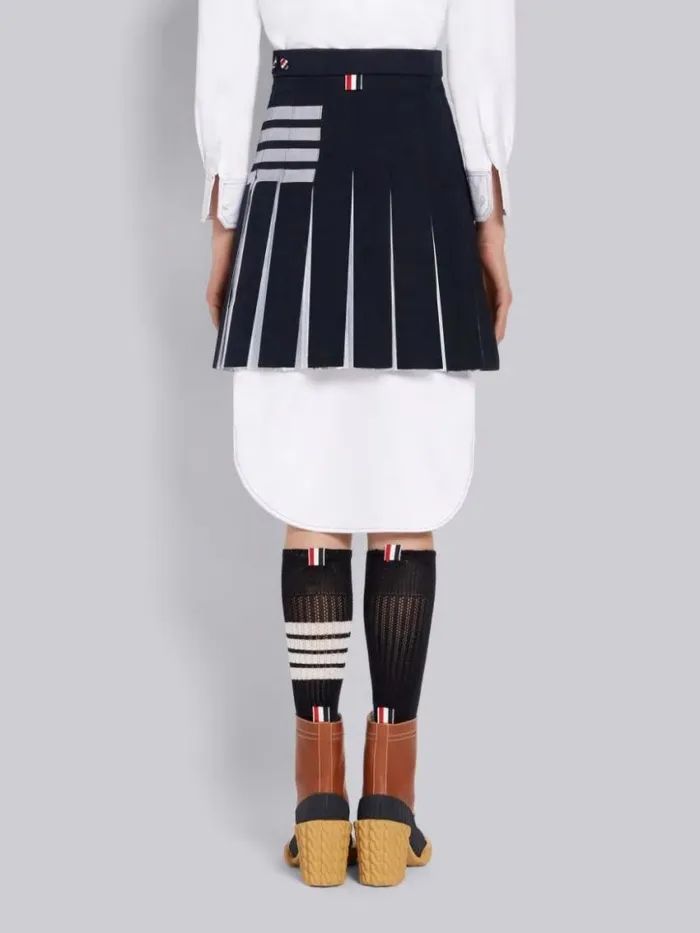 Women Cotton Twill Oxford Pleat Engineered 4bar Half Pleated Micro Mini Skirt Navy Thom Browne Skirts