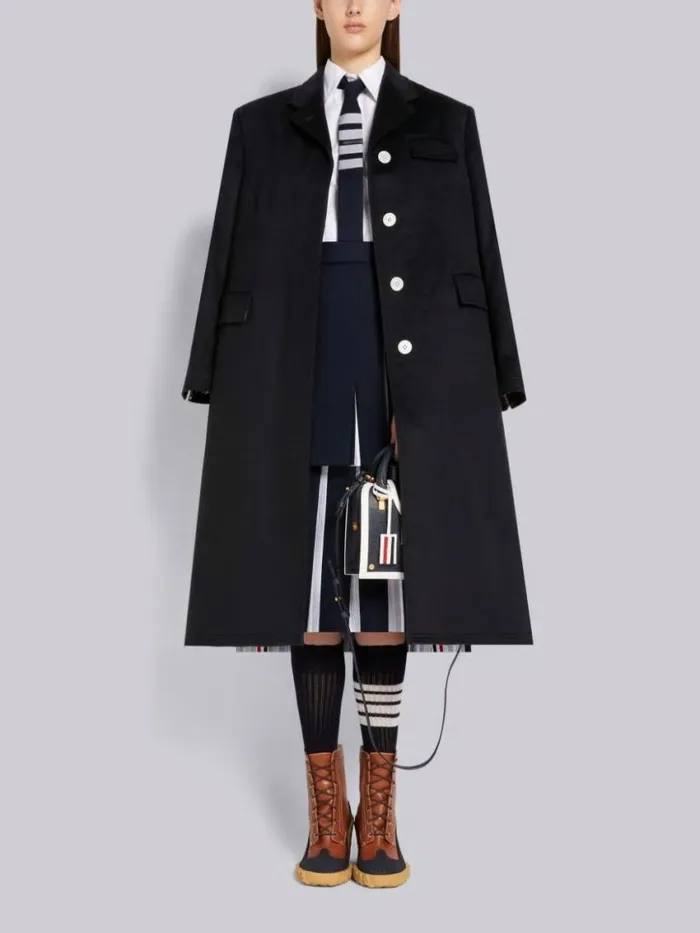 Women Cotton Twill Oxford Pleat Engineered 4bar Half Pleated Micro Mini Skirt Navy Thom Browne Skirts