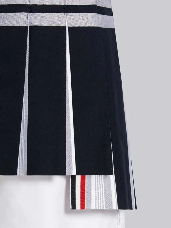 Women Cotton Twill Oxford Pleat Engineered 4bar Half Pleated Micro Mini Skirt Navy Thom Browne Skirts