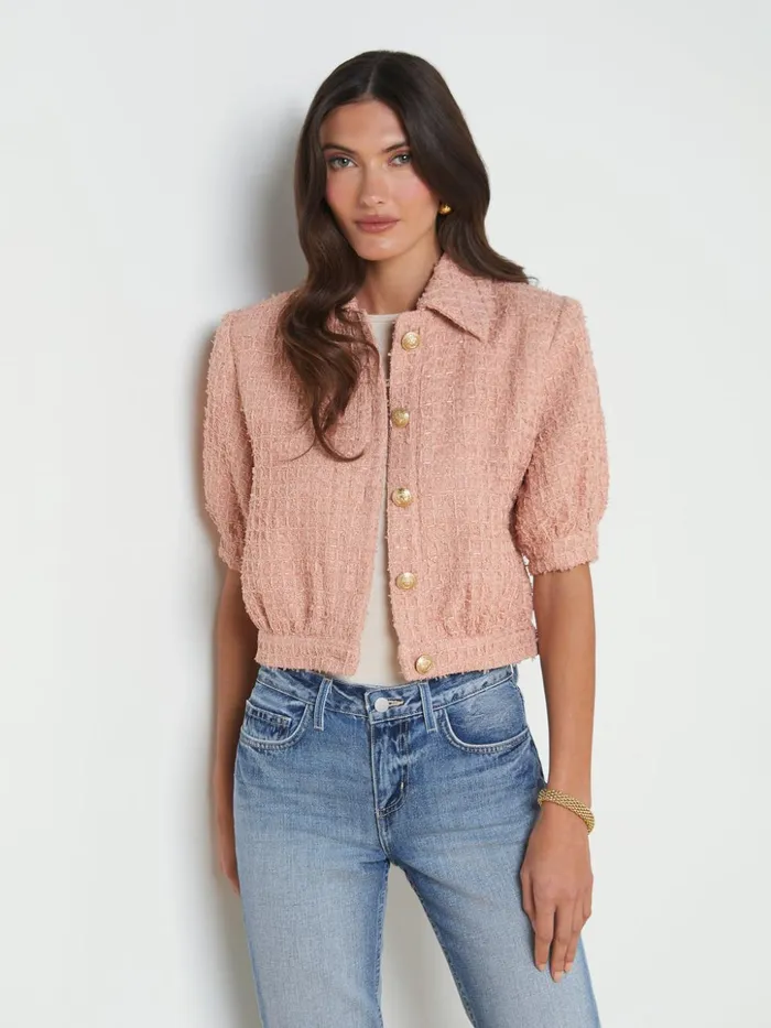 Women Cove Cropped Tweed Jacket Dusty Pink L039Agence Blazers and Jackets New