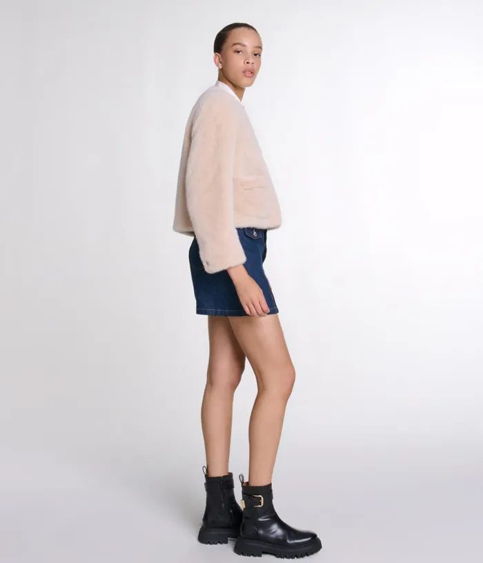 Women Cropped Faux Fur Jacket Maje Blazers and Jackets