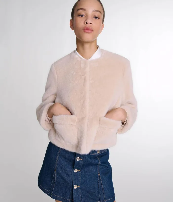 Women Cropped Faux Fur Jacket Maje Blazers and Jackets