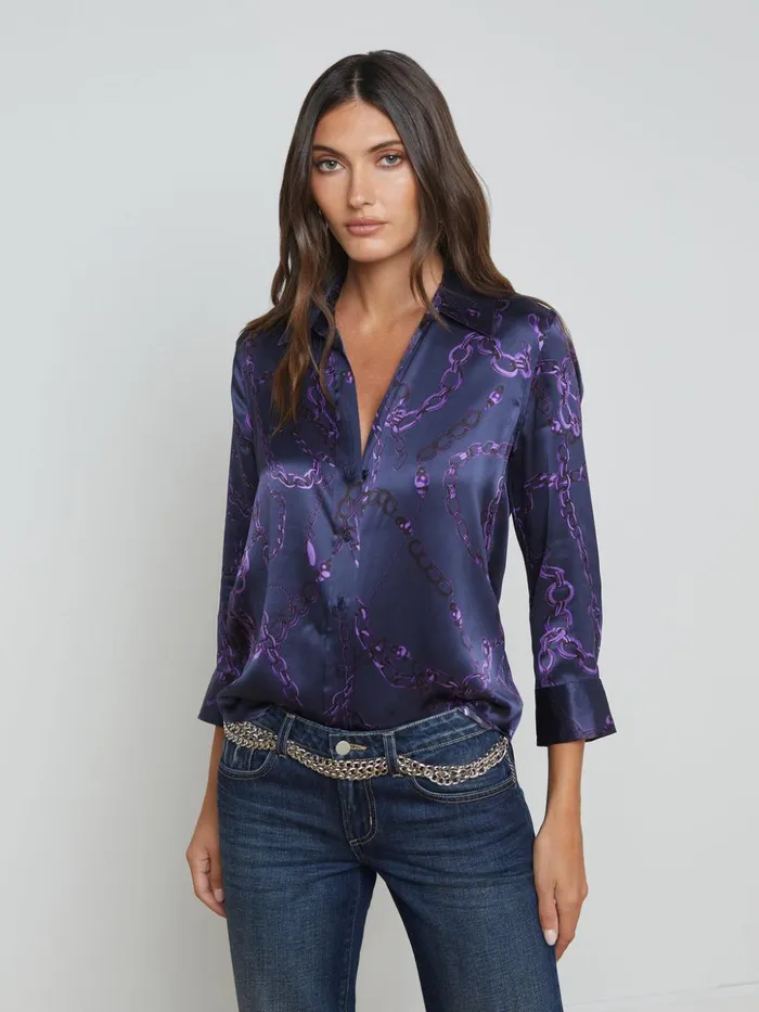 Women Dani Silk Blouse Midnightpurple Sketch Chain L039Agence Blouses and Tops
