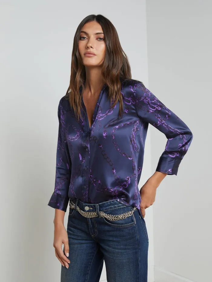 Women Dani Silk Blouse Midnightpurple Sketch Chain L039Agence Blouses and Tops