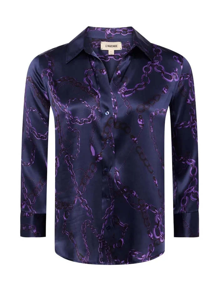 Women Dani Silk Blouse Midnightpurple Sketch Chain L039Agence Blouses and Tops