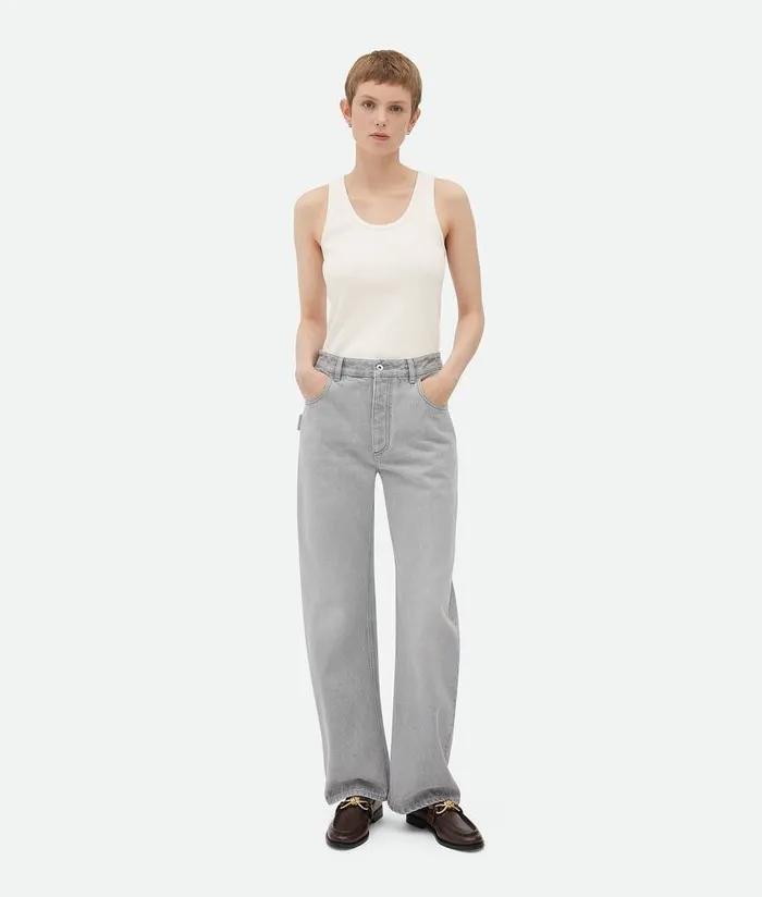 Women Denim Bottega Veneta Light Grey Washed Rounded Leg Denim Light Grey