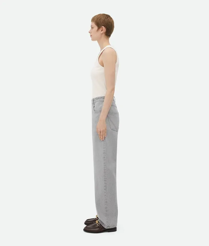 Women Denim Bottega Veneta Light Grey Washed Rounded Leg Denim Light Grey