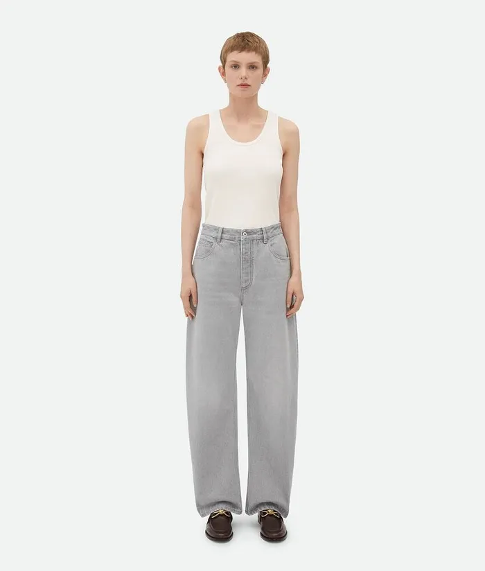 Women Denim Bottega Veneta Light Grey Washed Rounded Leg Denim Light Grey