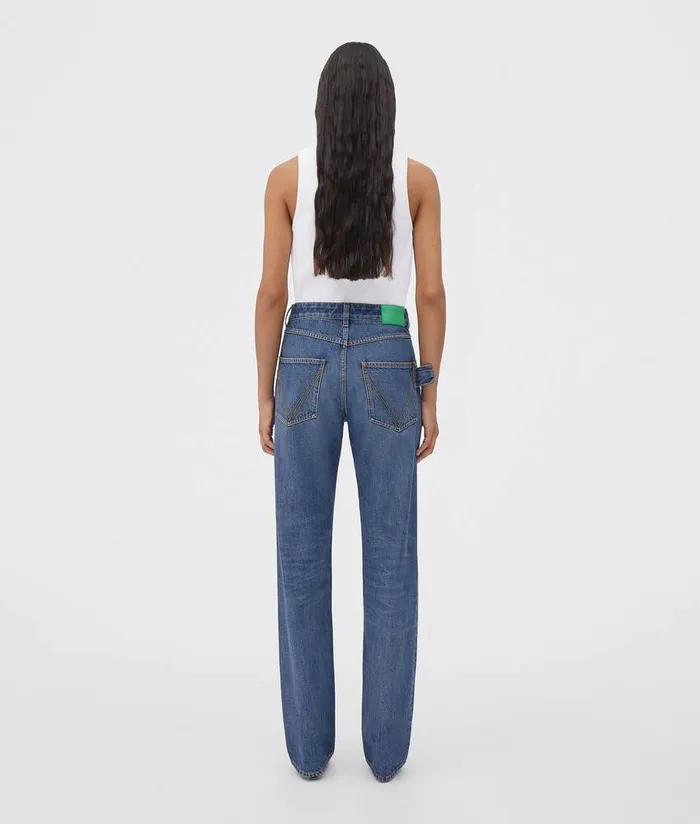 Women Denim Bottega Veneta Medium Washed High Rise Straight Denim Original Medium Wash Indigo