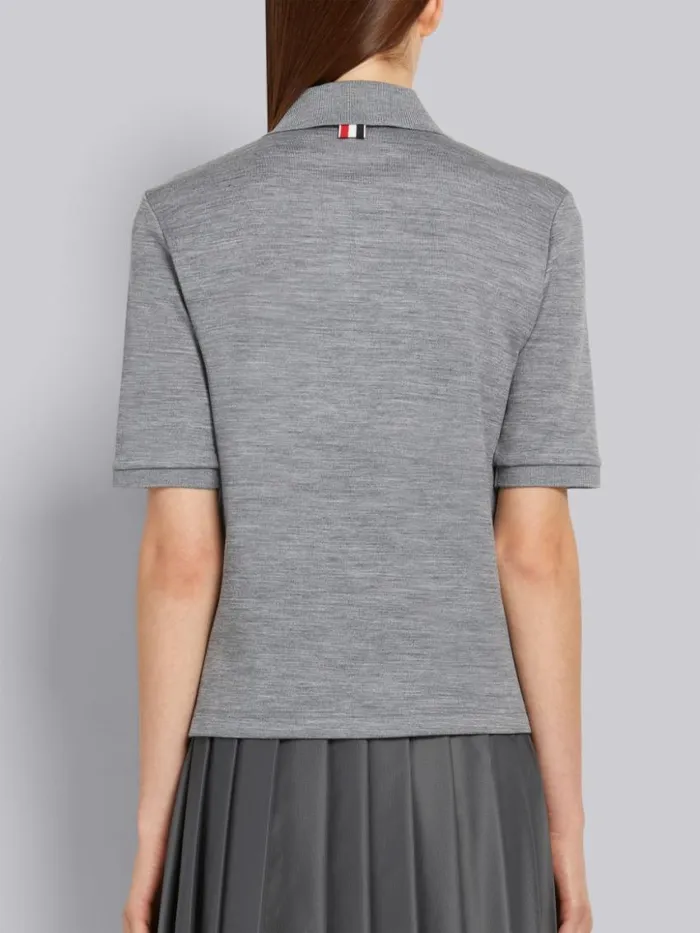 Women Double Face Silk Cotton Mother Of Pearl Flower Button Polo Light Grey Thom Browne Tshirts and Polos