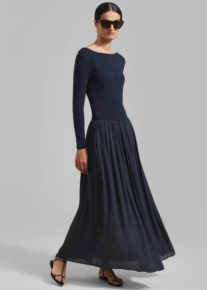 Women Dresses The Frankie Shop Odette Gathered Skirt Maxi Dress 8211 Navy
