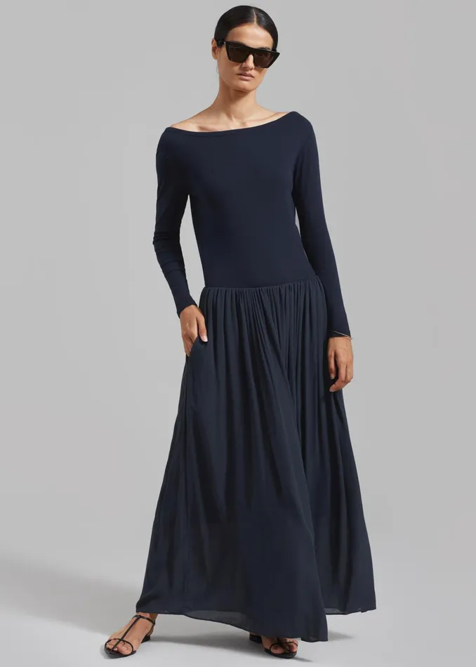 Women Dresses The Frankie Shop Odette Gathered Skirt Maxi Dress 8211 Navy