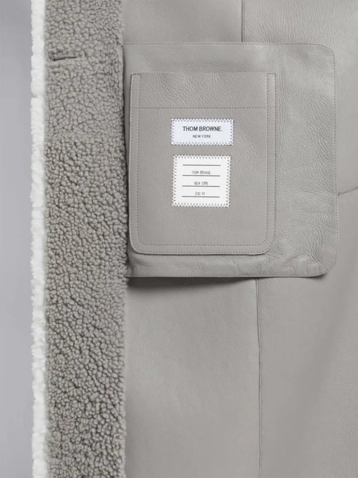 Women Dyed Shearling Contrast Framing Wide Lapel Overcoat Medium Grey Thom Browne Outerwear