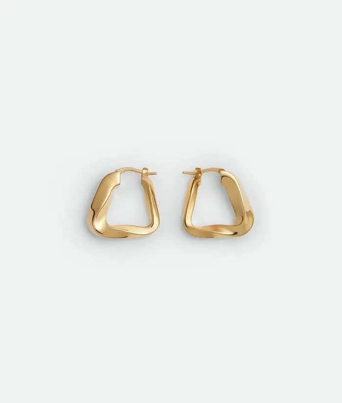 Women Earrings Bottega Veneta Small Twist Triangle Hoop Earrings Yellow Gold