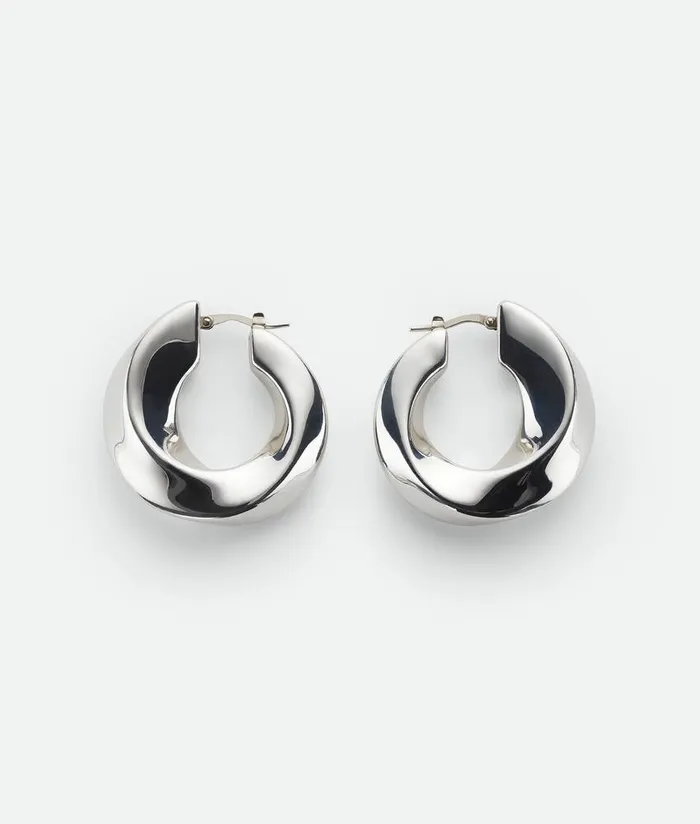 Women Earrings Bottega Veneta Twist Hoop Earrings Silver