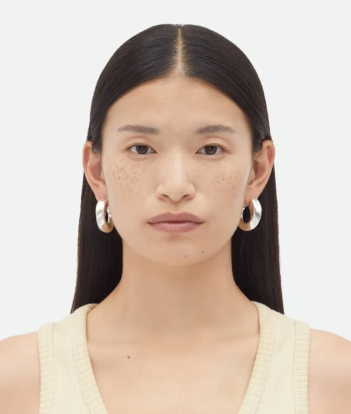 Women Earrings Bottega Veneta Twist Hoop Earrings Silver