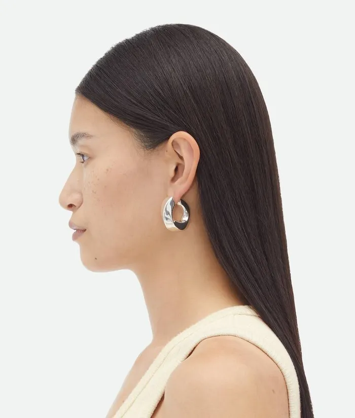 Women Earrings Bottega Veneta Twist Hoop Earrings Silver