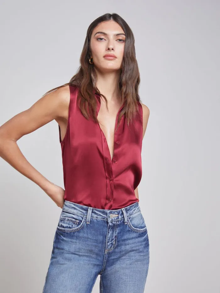 Women Emmy Sleeveless Silk Blouse Dark Bordeaux L039Agence Blouses and Tops