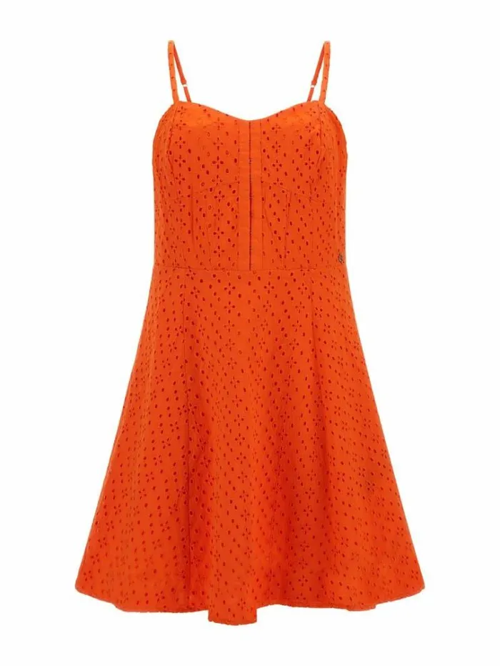 Women Eyelets Cotton Dress Orange Guess Dresses And Jumpsuits
