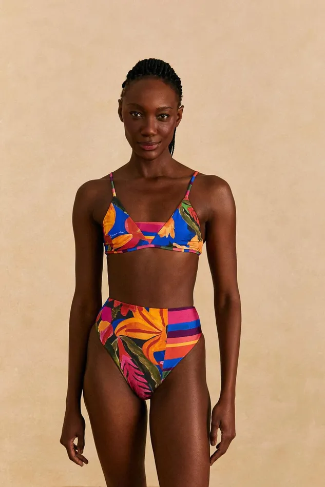 Women Farm Rio Bikinis Blue Floral Tropical and Colorful Stripes High Waisted Bikini Bottom Women Farm Rio Bikinis Blue Floral Tropical and Colorful Stripes High Waisted Bikini Bottom