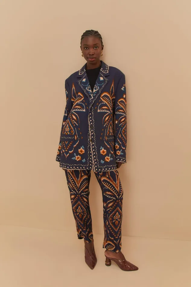 Women Farm Rio Blazers Blue Pineapple Ikat Blazer