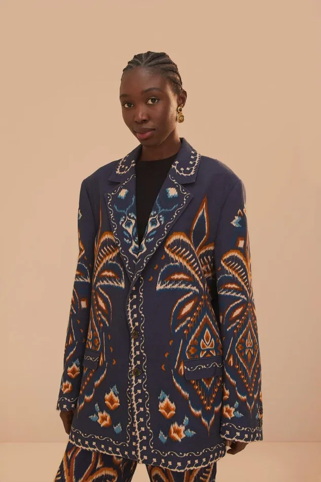 Women Farm Rio Blazers Blue Pineapple Ikat Blazer