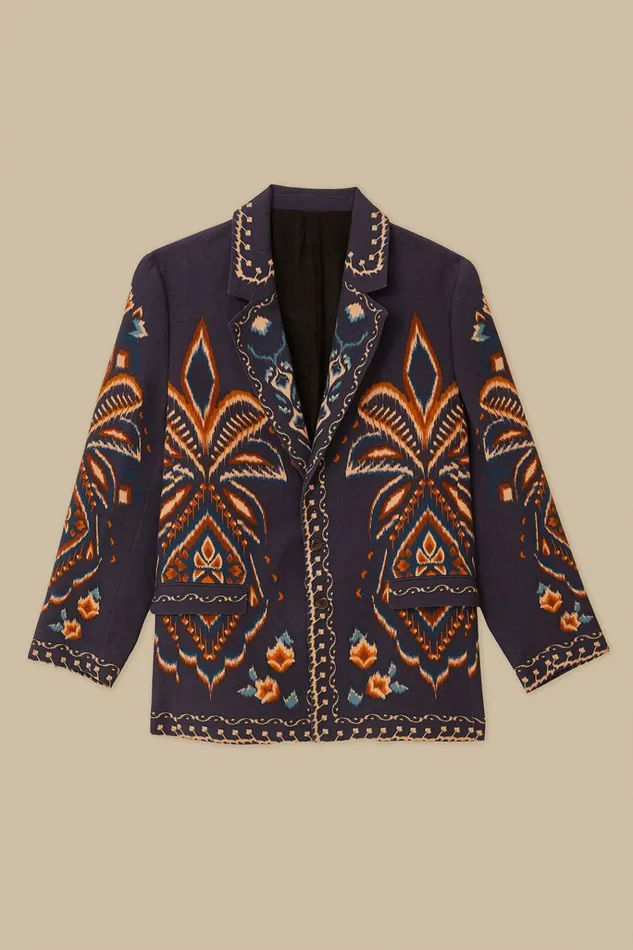 Women Farm Rio Blazers Blue Pineapple Ikat Blazer