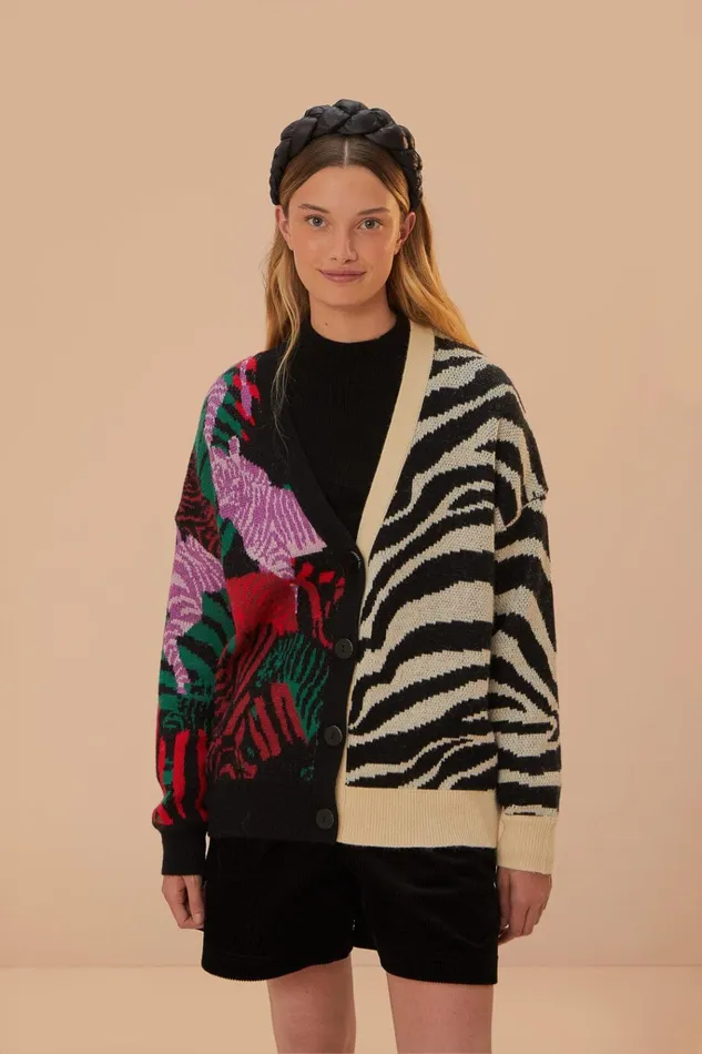 Women Farm Rio Cardigans Mixed Zebra Prints Knit Cardigan