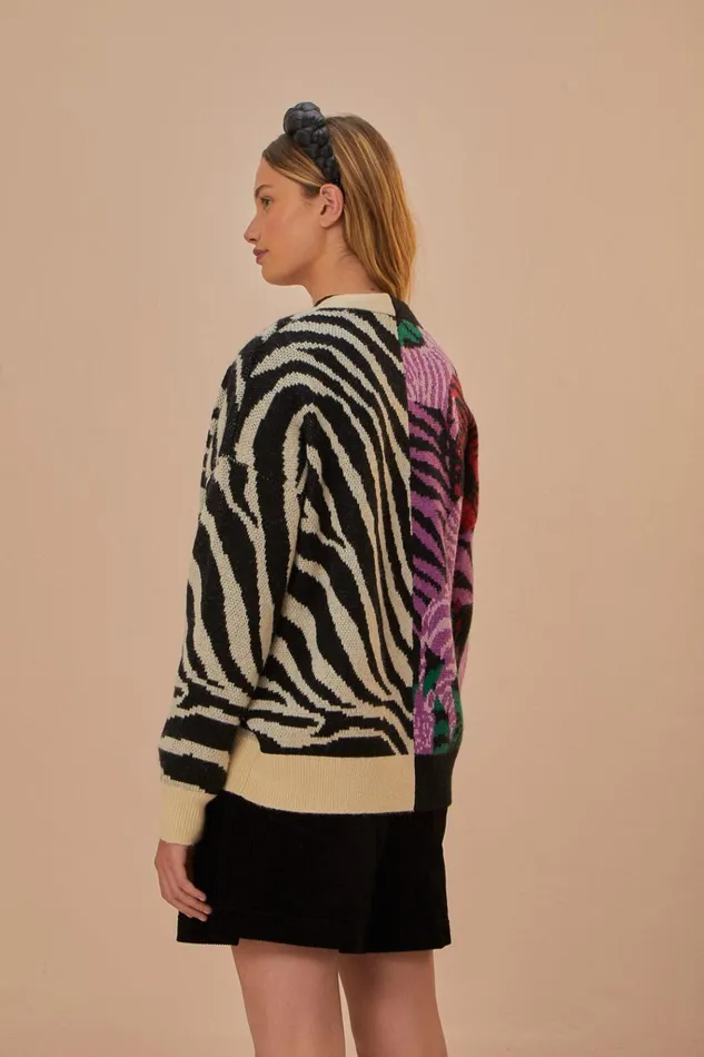 Women Farm Rio Cardigans Mixed Zebra Prints Knit Cardigan