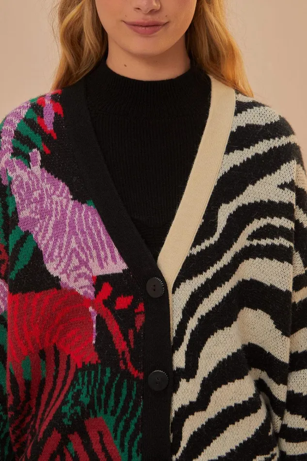 Women Farm Rio Cardigans Mixed Zebra Prints Knit Cardigan
