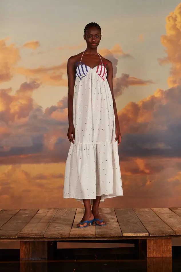 Women Farm Rio Maxi Dresses White Beaded Fishes Sleeveless Maxi Dress